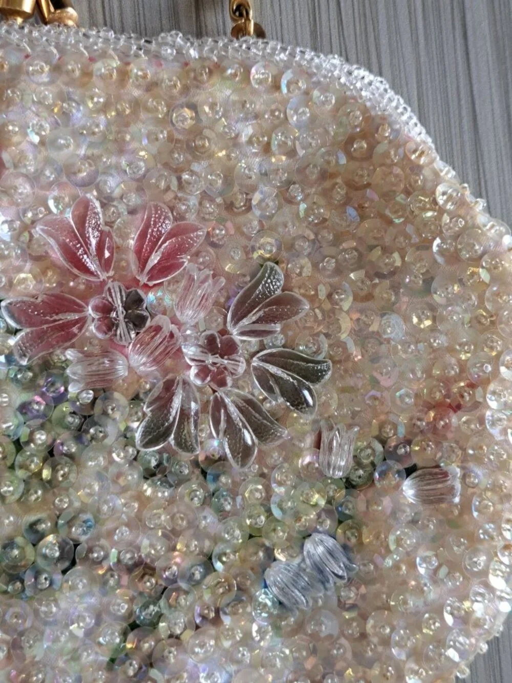 Vintage Walborg Beaded Floral Evening Bag Purse Chain Sequins Embellished Flower - Picture 2 of 13